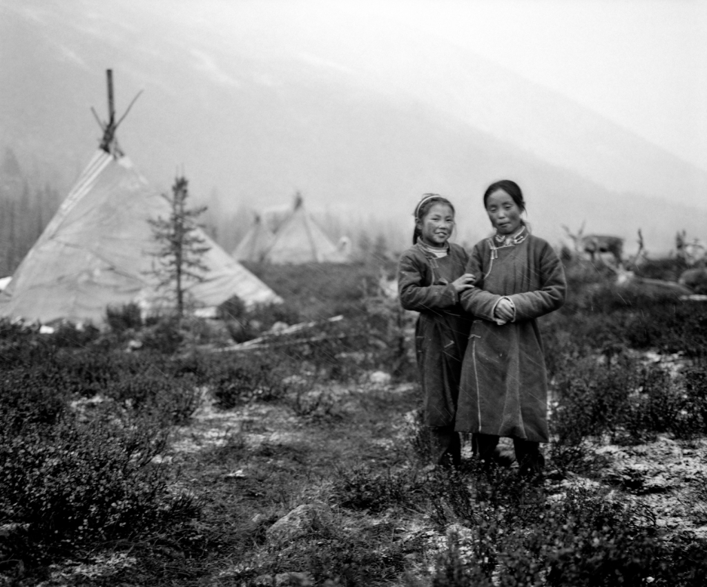 Two Mongolian girls in field
