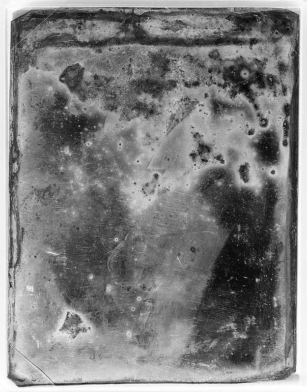 Daguerreotype portrait that has degraded with time