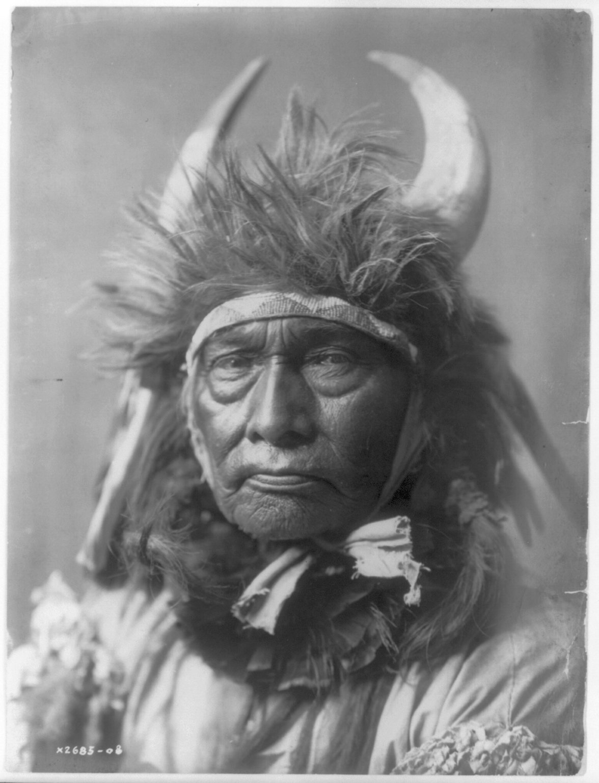 Native American chief with bull horns headpiece