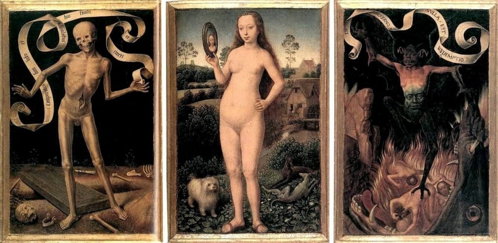 A painting depicting memling, vanity, and salvation