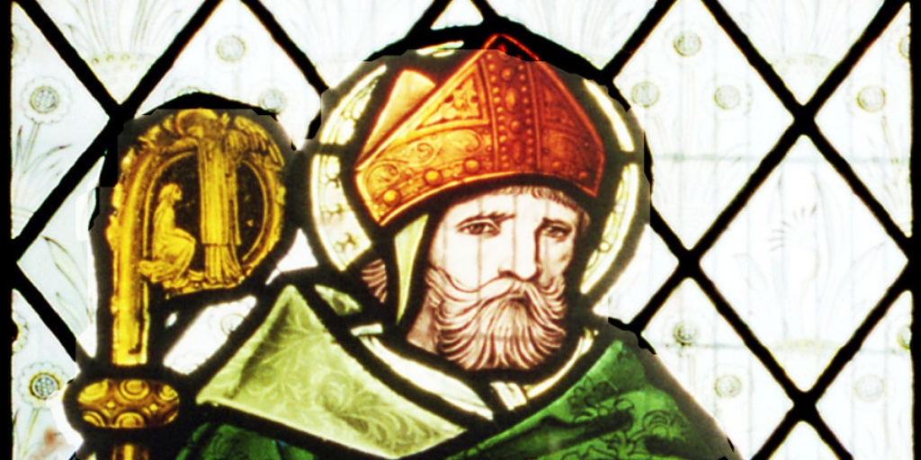 A stained glass window of a man 