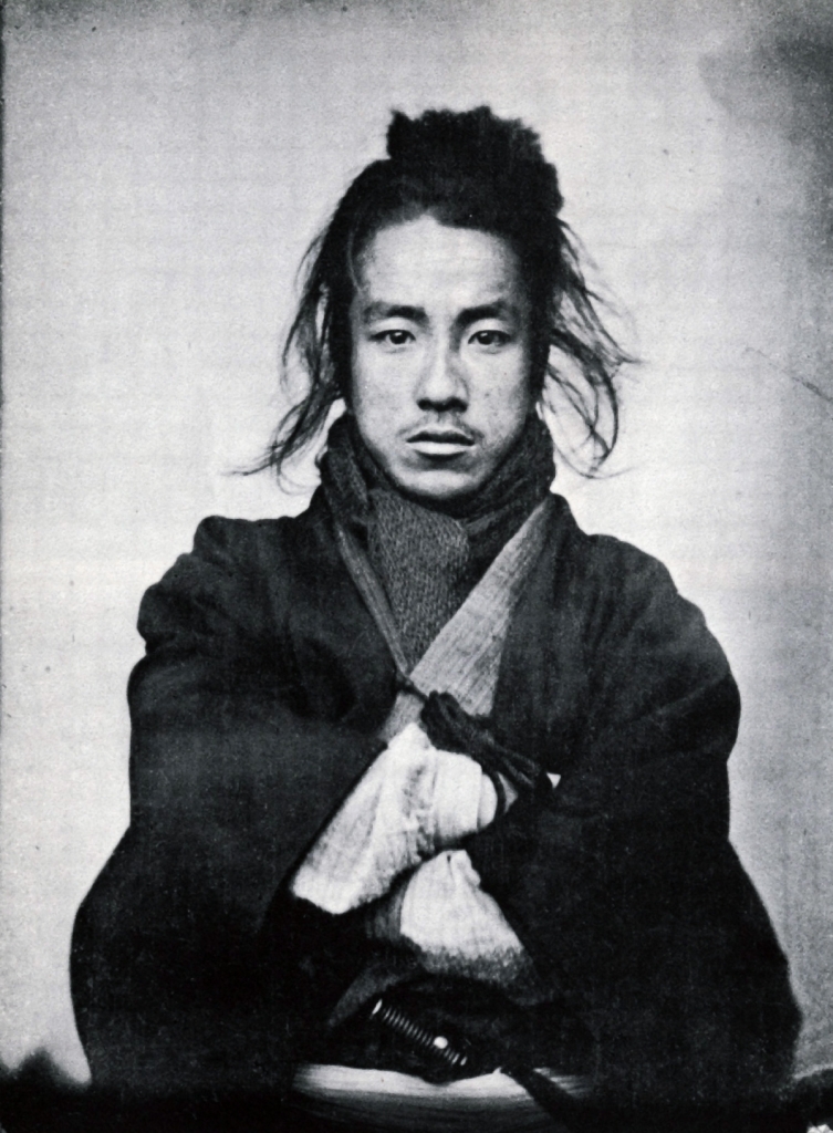 A black and white photograph of a samurai warrior 