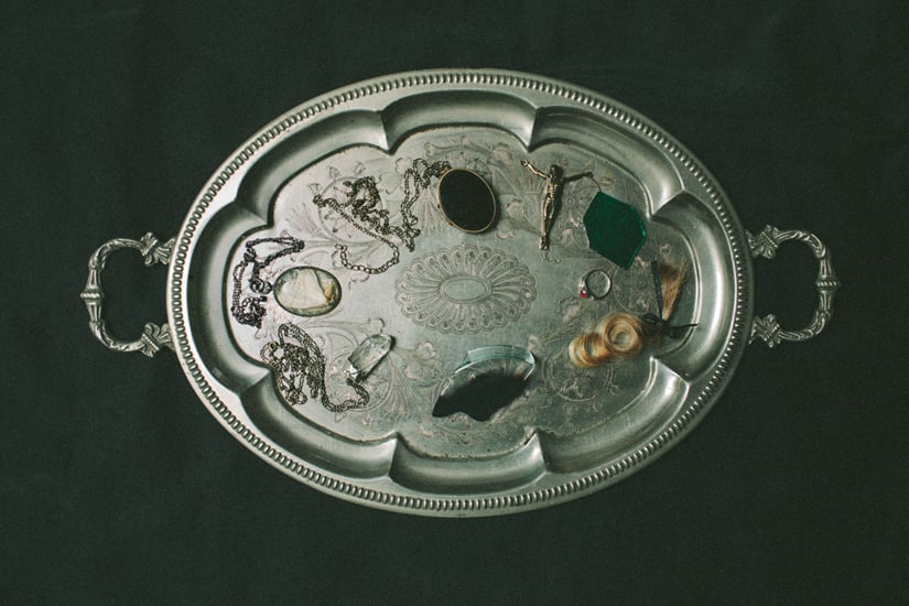 artist laura tacka, personal belongings on a silver tray