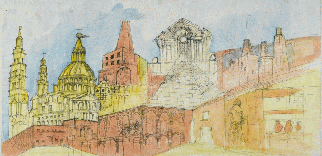 Sketch of various buildings, by Aldo Rossi 