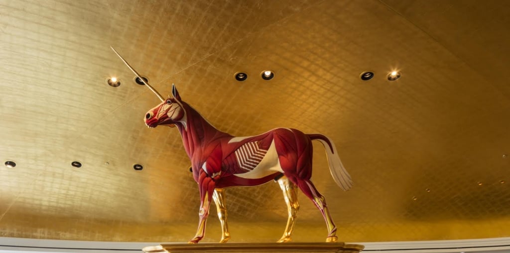 A sculpture showing the muscle structure of a unicorn