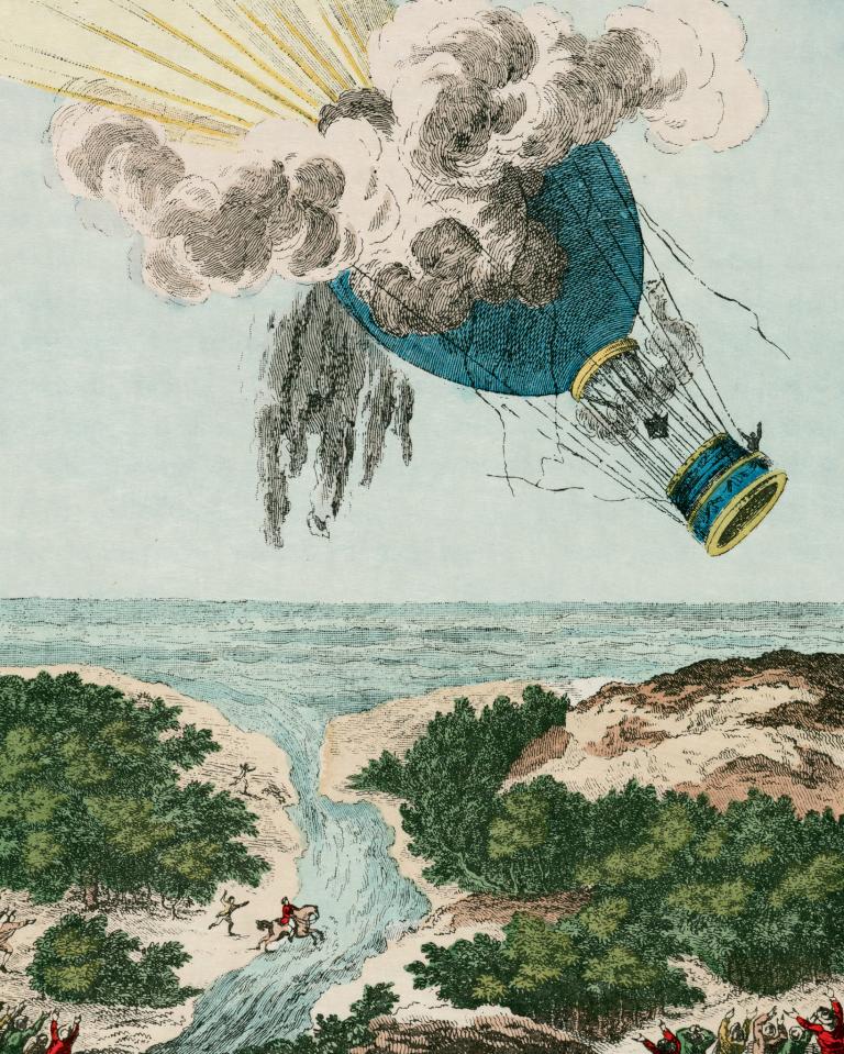 Illustration depicting the balloon crash of Pilâtre de Rozier