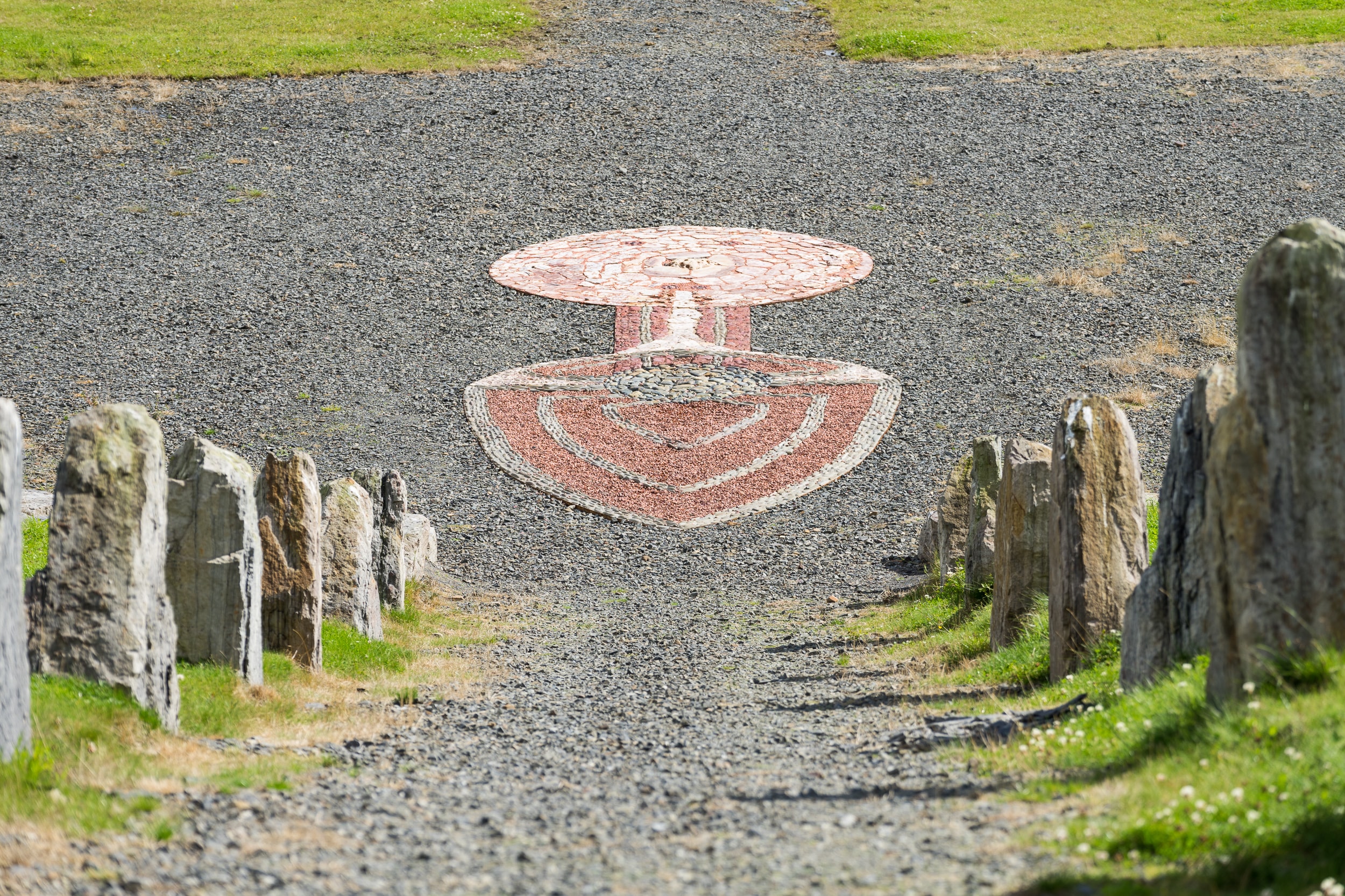 Bricks and stones arranged in a Celtic design. 