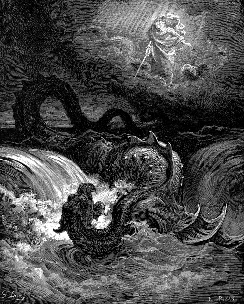 medieval illustration of Leviathan sea monster.
