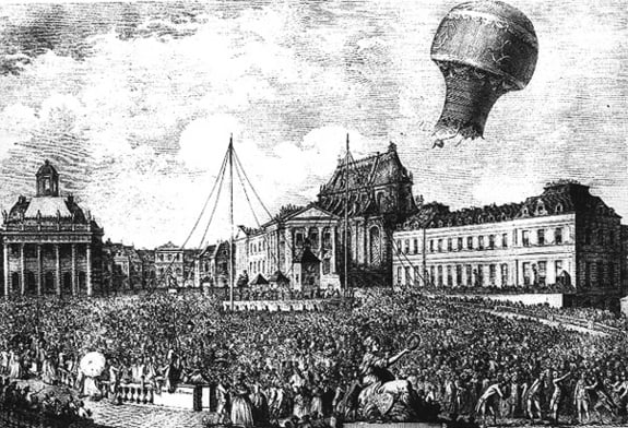 Drawing of the first balloon flight with passengers