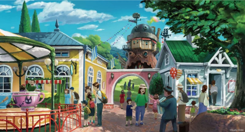 Illustration of families at the theme park