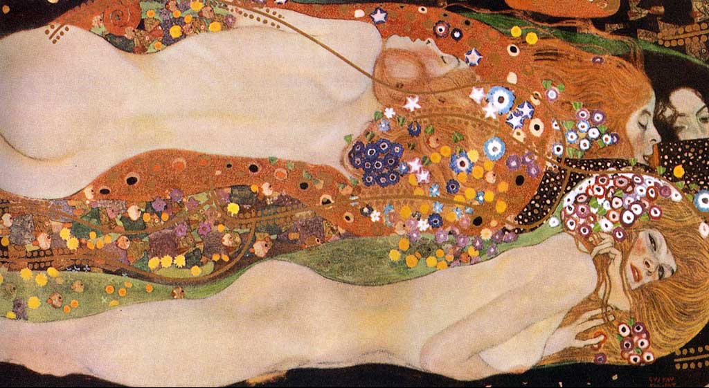 Gustav Klimt print of two sleeping women.