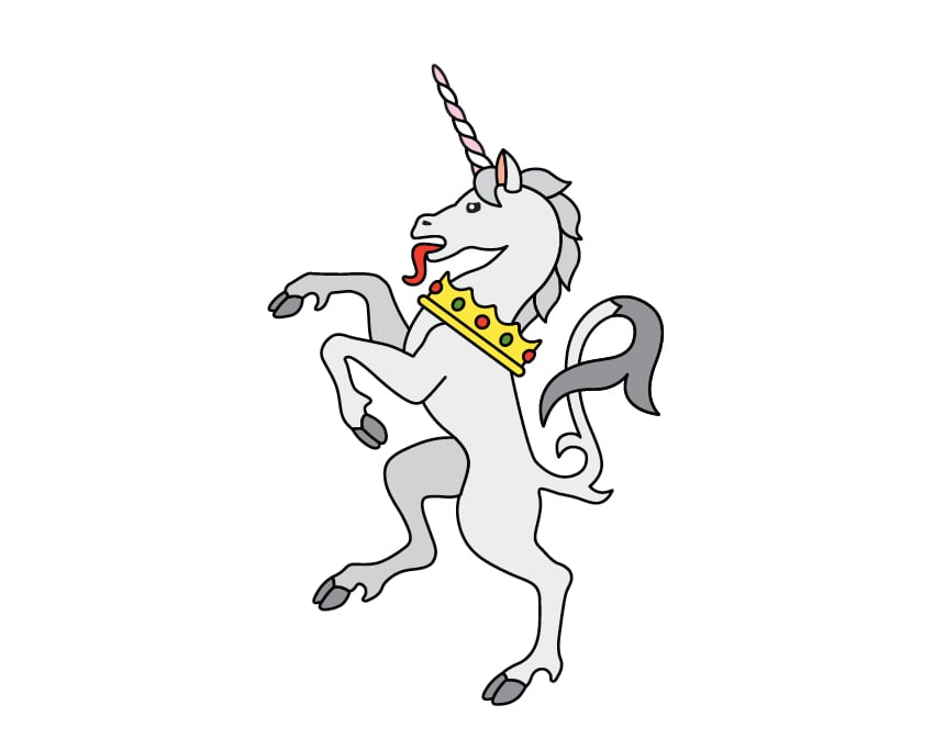 Unicorn crest illustration on a white background.