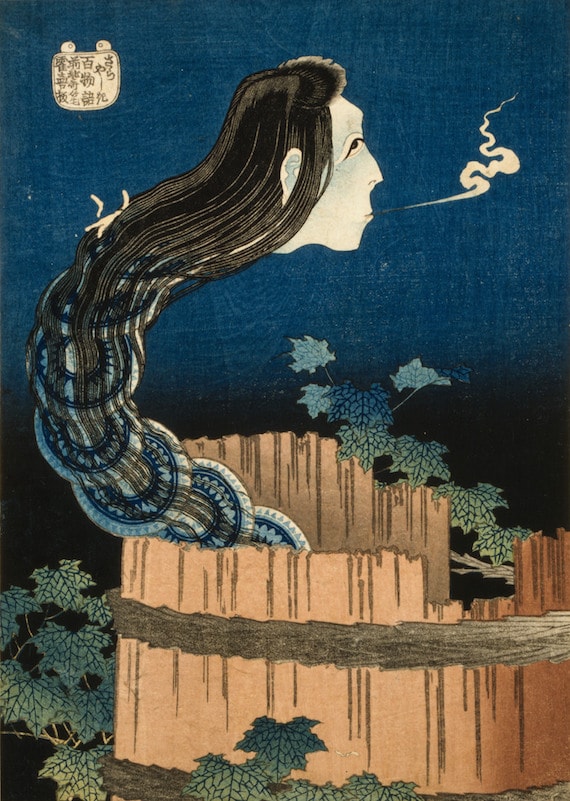 A Japanese painting of a snake with human head.