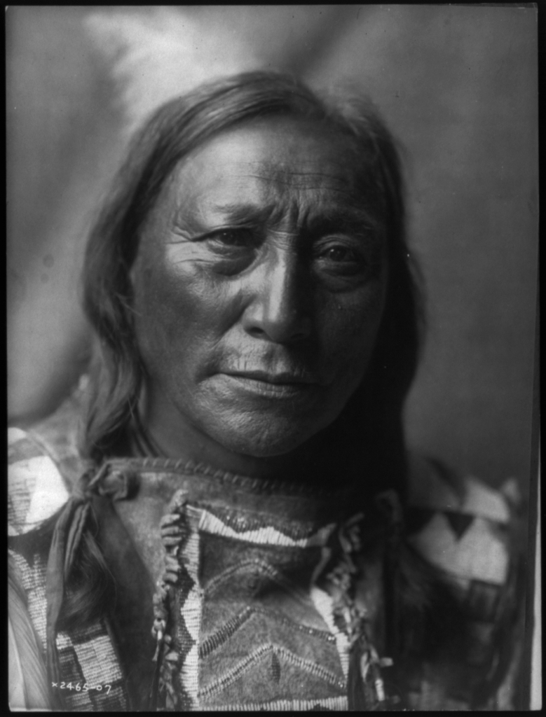 Native American from the shoulders up with long hair