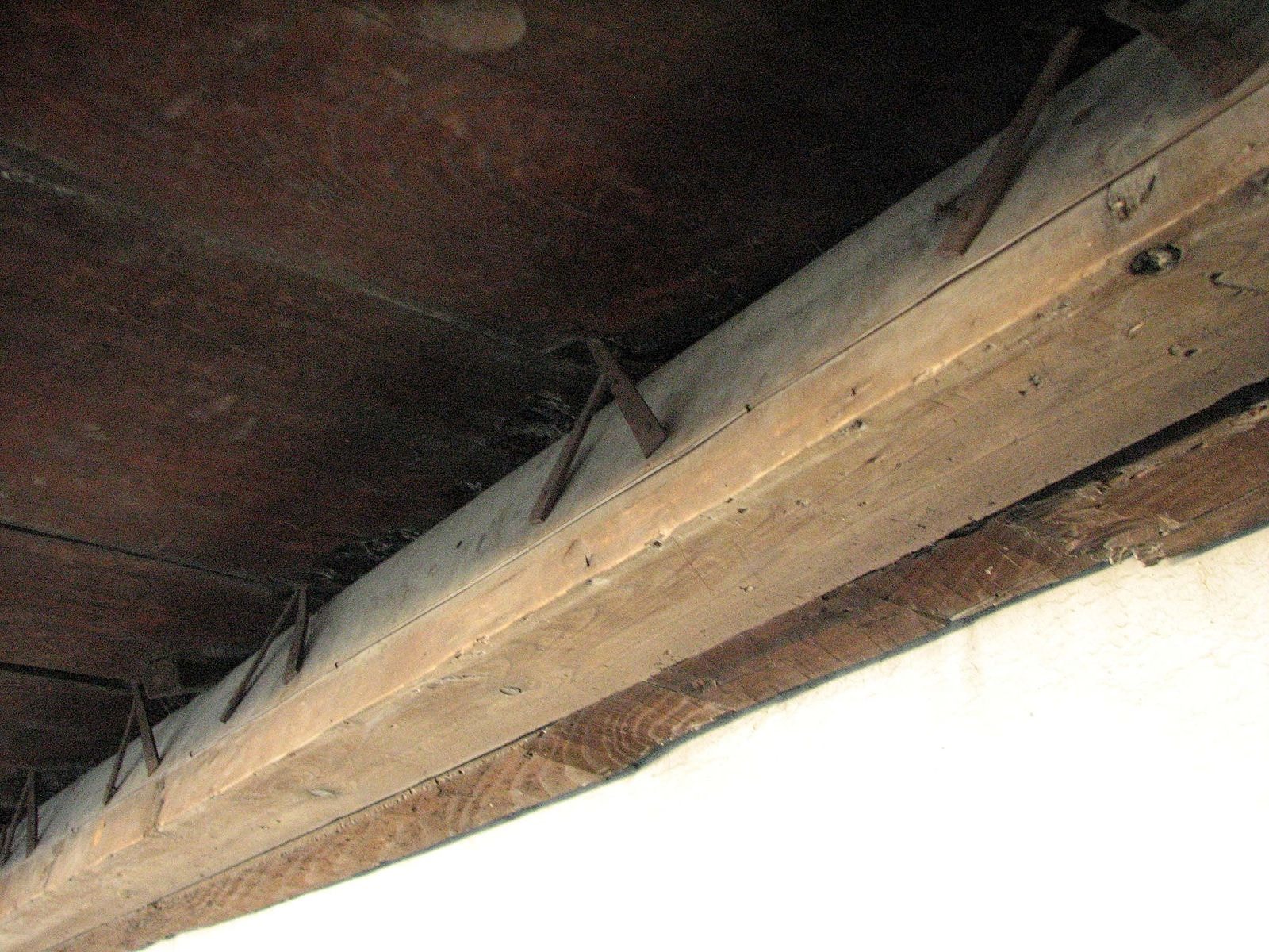The underside of the floor showing the floor beams. 