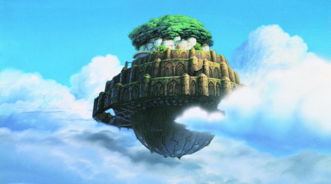 illustration of a floating island with a castle on top
