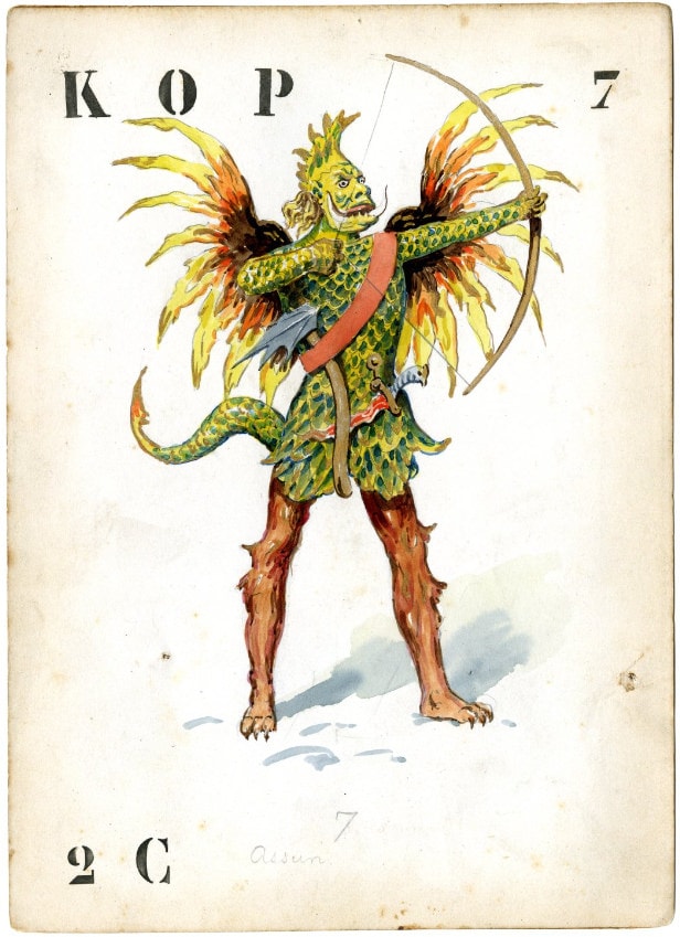  “Assuri” costume design by Carlotta Bonnecaze for the “Myths and Worships of the Chinese” theme, Krewe of Proteus, 1885​.