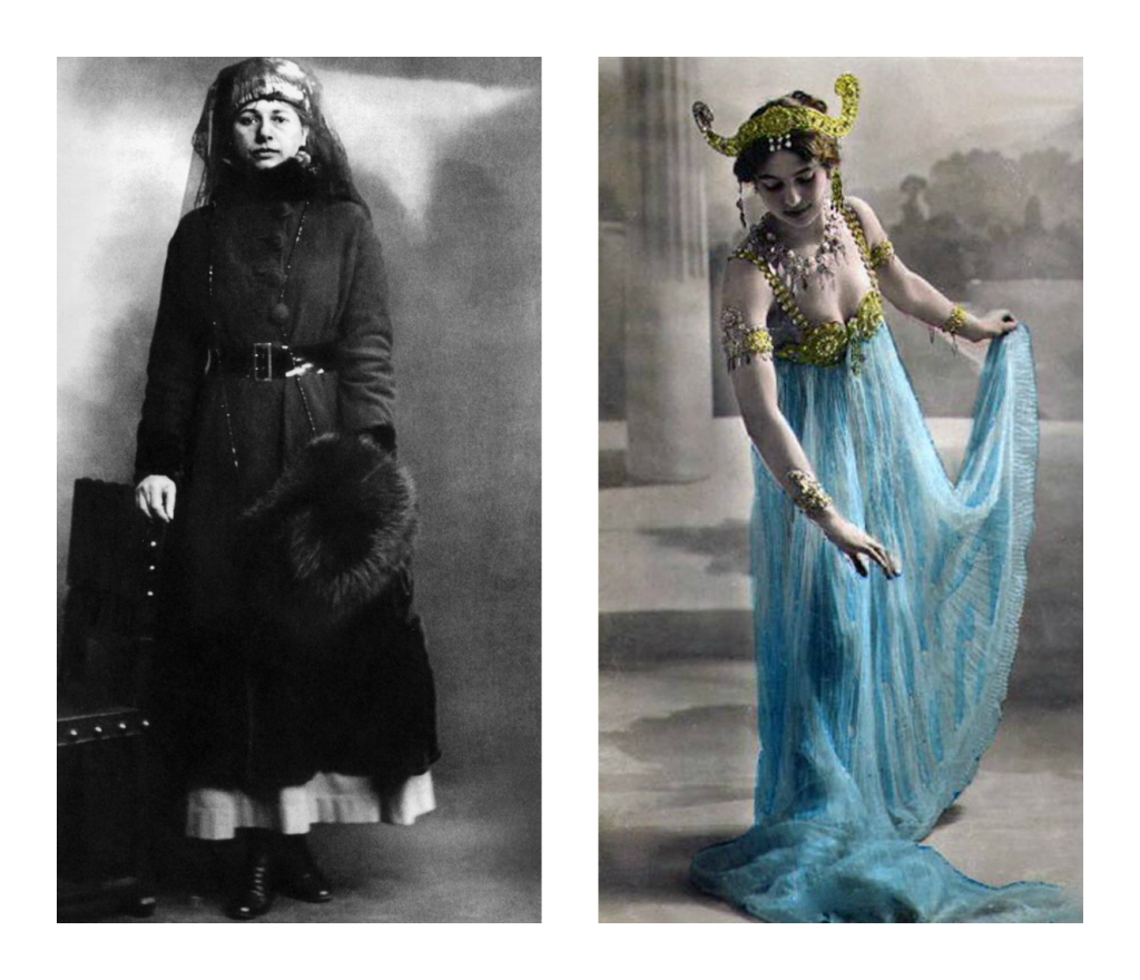 Spy Mata Hari in a long dark coat