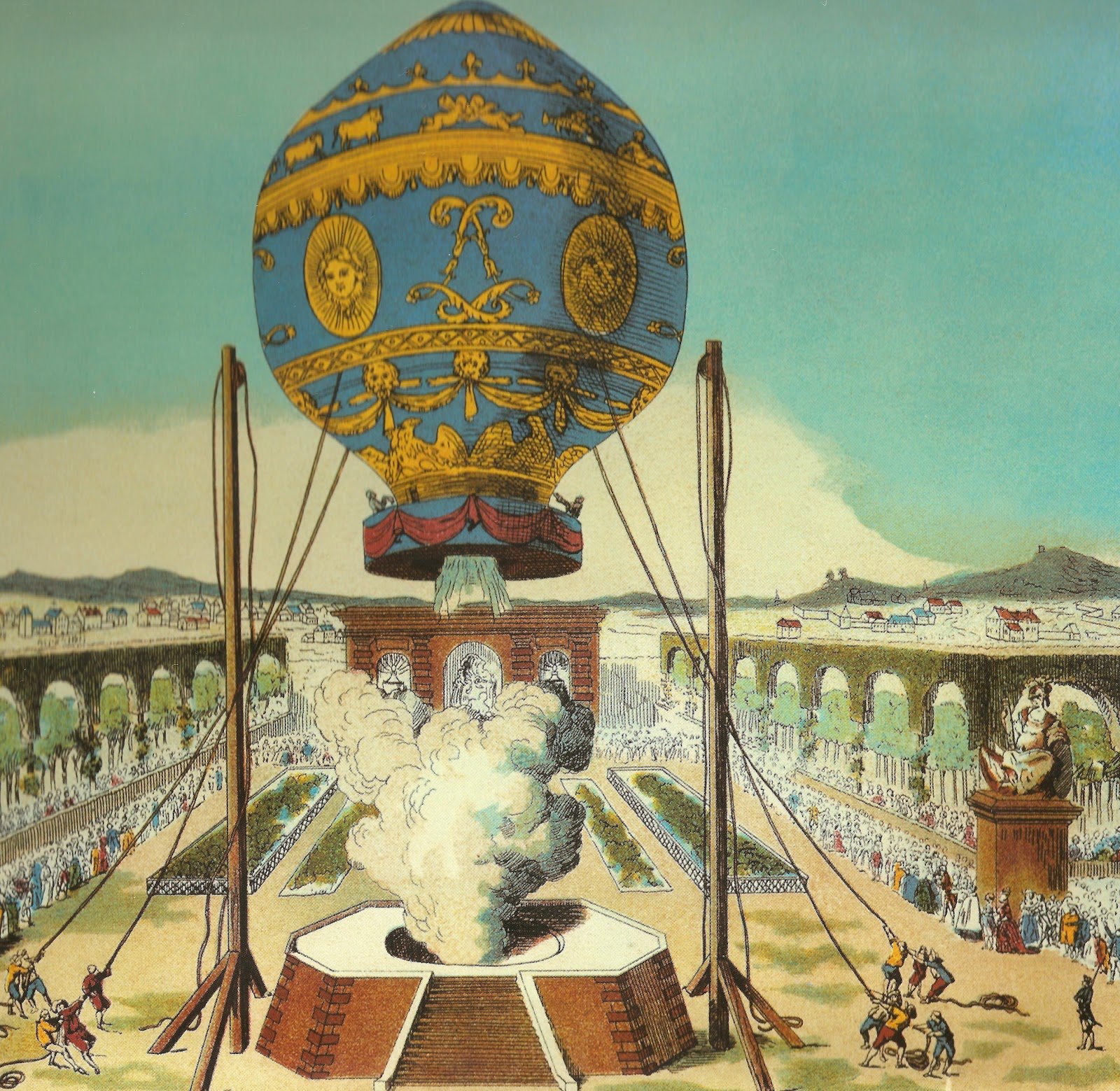 An illustrations of the Montgolfier Brothers flight