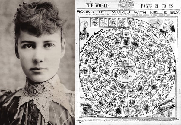 Photo of journalist Nellie Bly and front page of newspaper