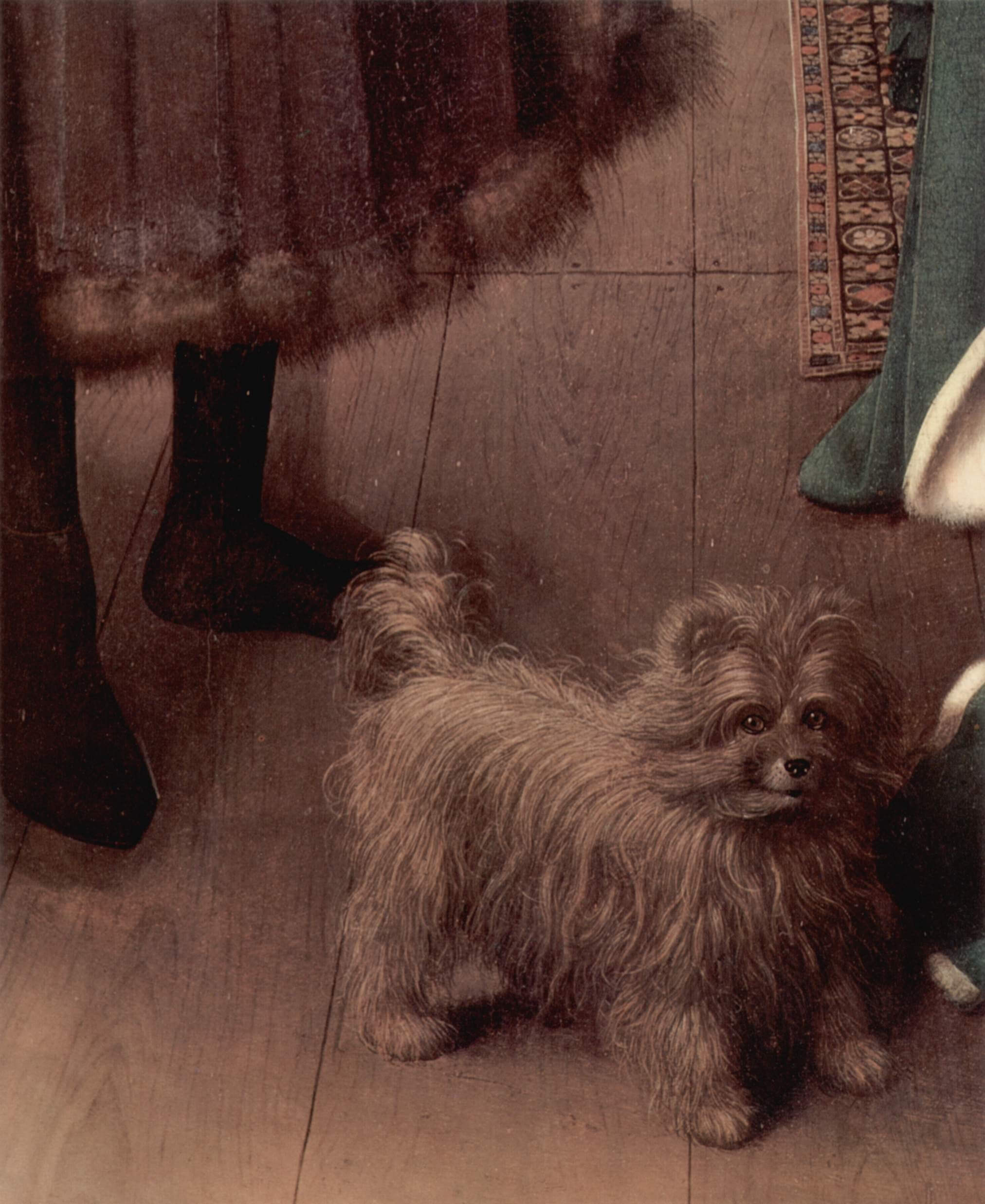 A small gray dog painted by Jan van Eyck