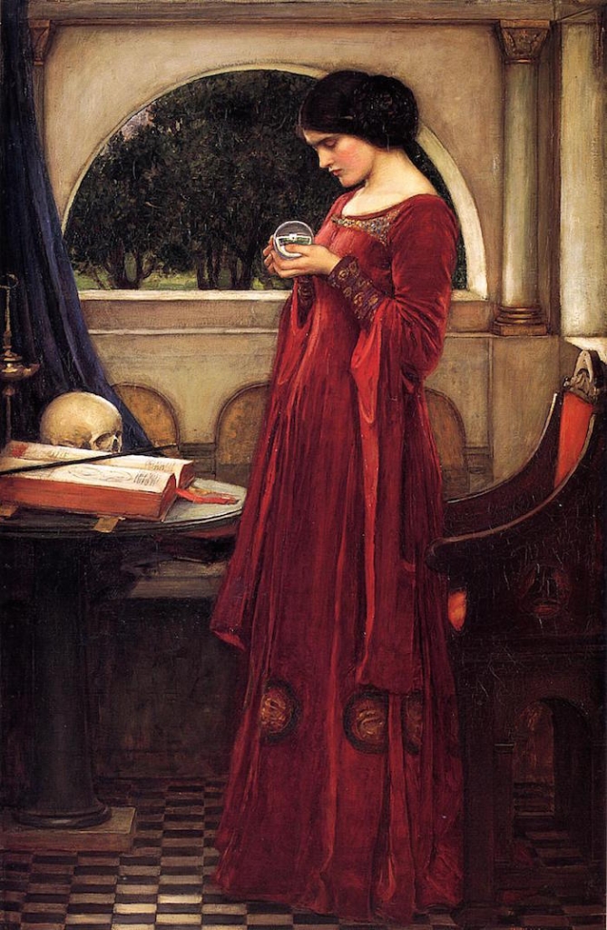 Renaissance woman holding crystal ball 