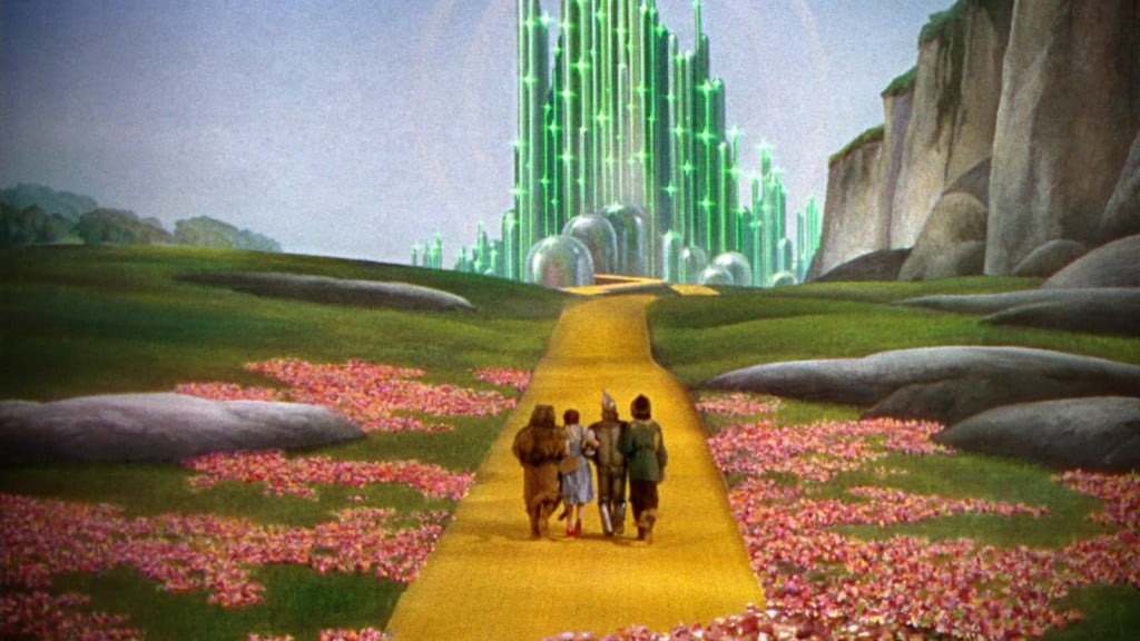 Dorothy and friends walking towards the Emerald City