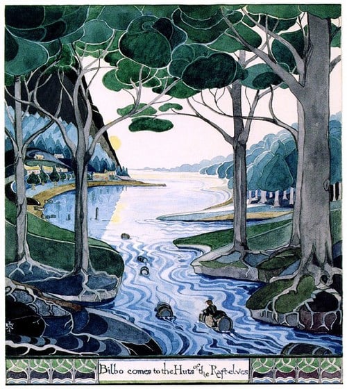 Painting of Bilbo on the river 