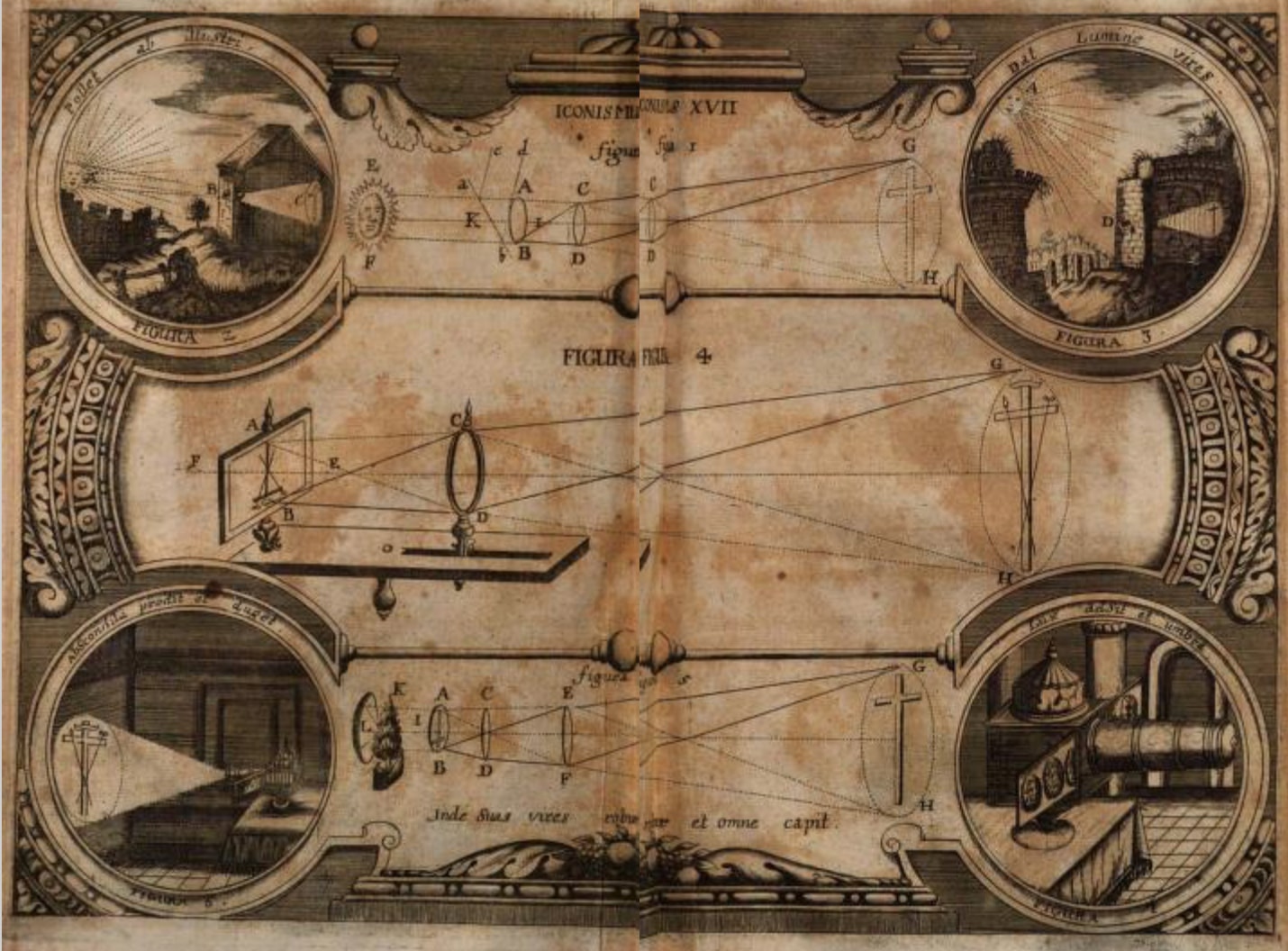 17th century sketch showing different optic configurations 