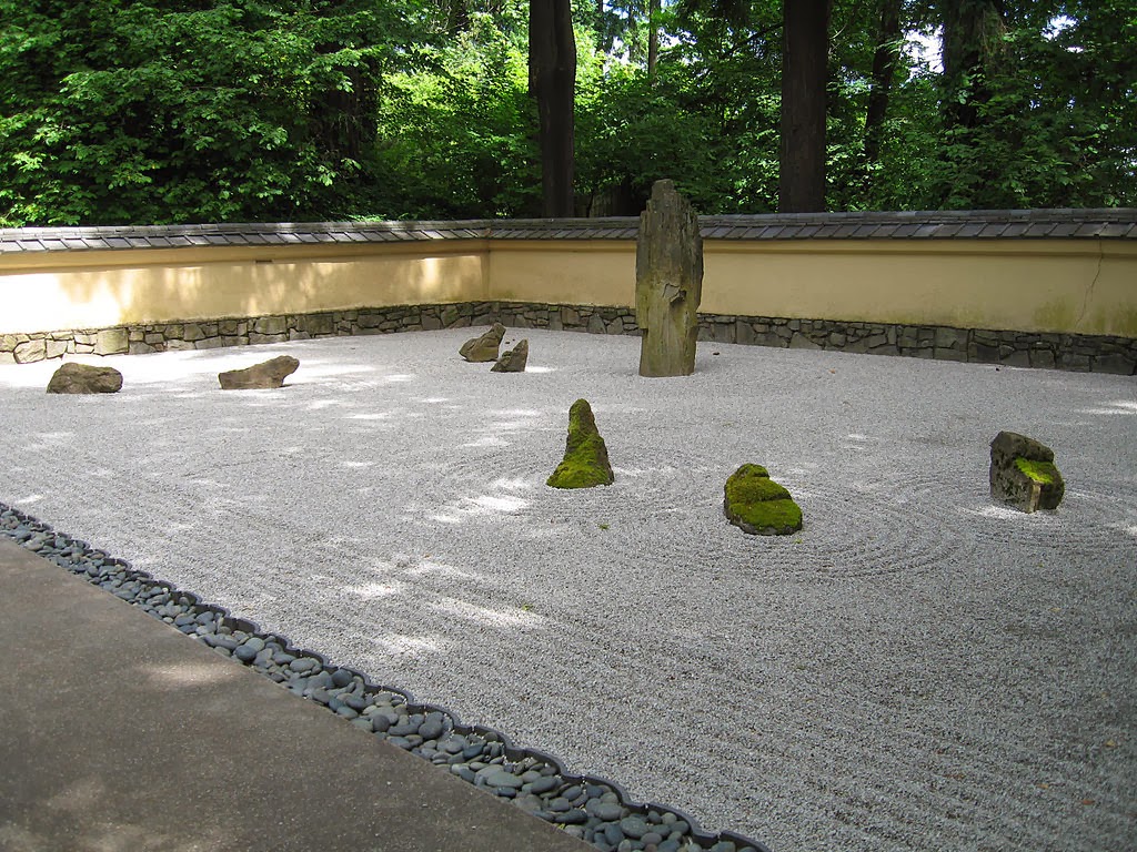 A zen garden with pattern drawn in