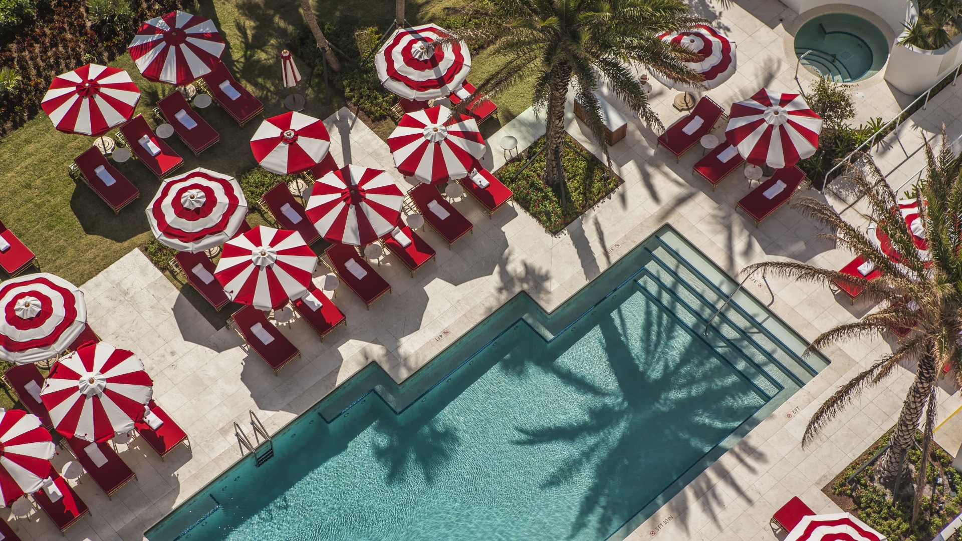 Aerial of the pool area and Faena Hotel Miami Beach