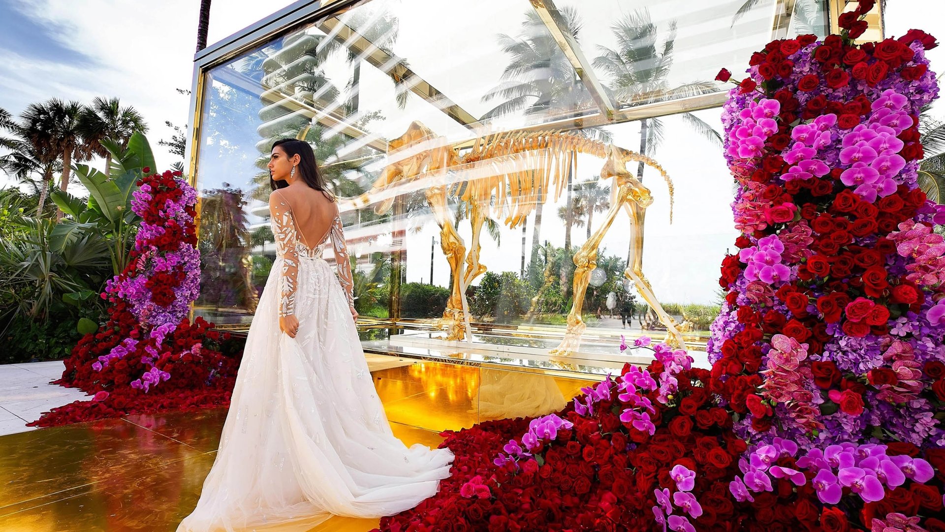 Bride in front of Golden Mammoth