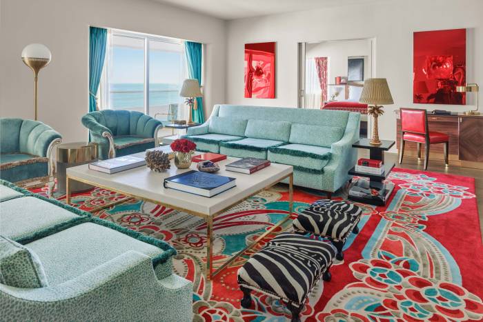 living room in saxony suite at the faena hotel