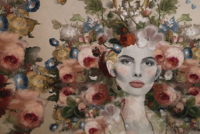 Painting of woman and flowers