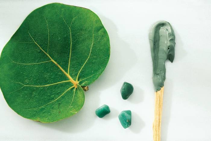 green leaf and face lotion on a stick