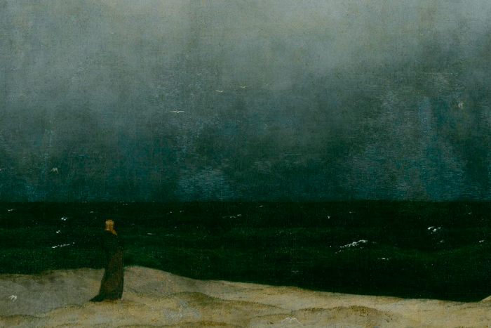 EE Cummings painting of man looking out at the ocean