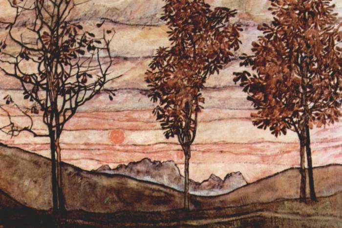 A painting of trees and rolling hills by Egon Schiele