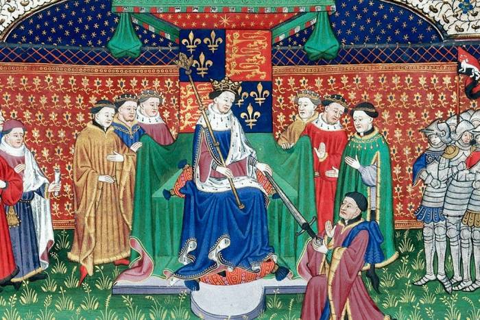 A painting depicting a knighting 