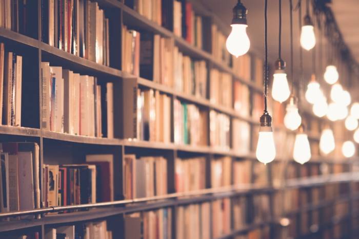 Library books on a shelf