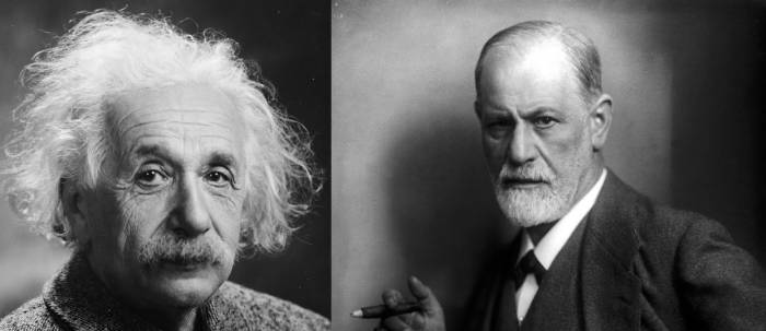 Headshots of Albert Einstein and Freud