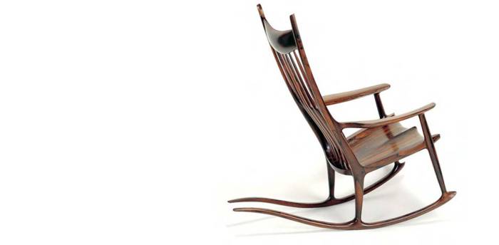 Wooden rocking chair designed by Sam Maloof