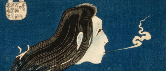 A Japanese painting of a head of a ghost