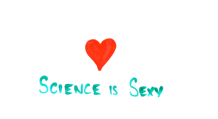Red painted heart with the words "Science is sexy" in green