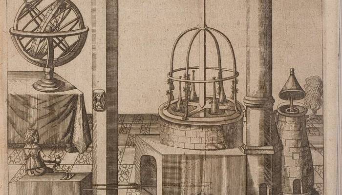 Drawing of old alchemy laboratory 