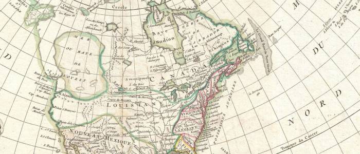 Historic and inaccurate map of rivers and seas in North America 