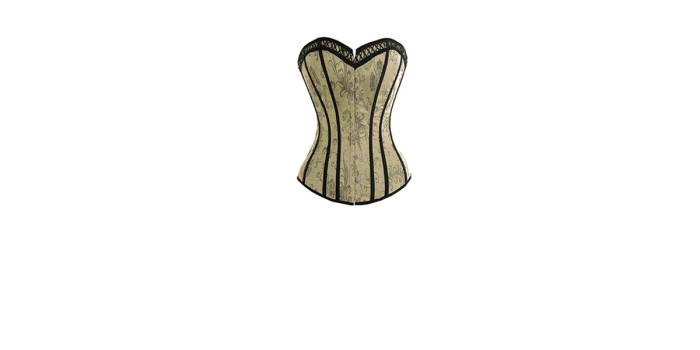 Victorian corset, pale yellow with black trim