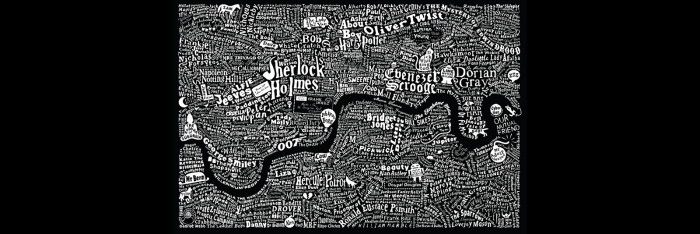 Map of London marked with locations of famous literary characters.