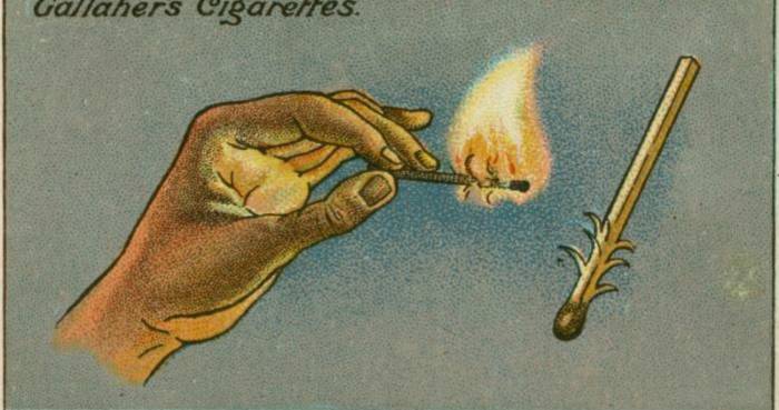 drawing of a hand lighting a match