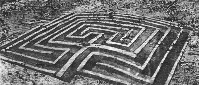 drawing of a large maze from above