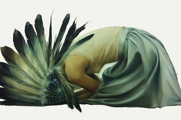 Amy Judd painting of a kneeling women in a headdress